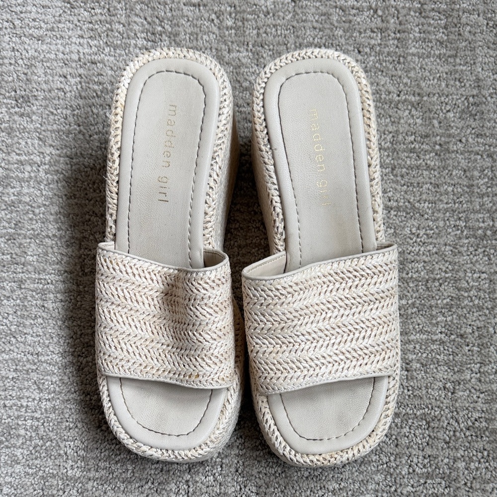Madden Girl Beige Woven Slides